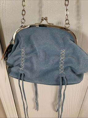 M London blue Suede Frame Clasp Crossbody mini Bag in Dusty Blue